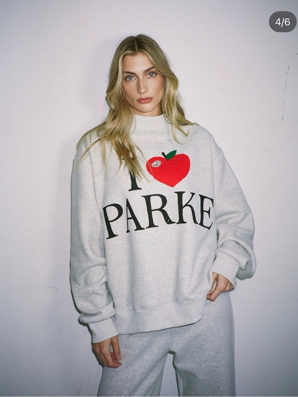PARKE I Heart Parke Oversized Sweatshirt - Light Gray with Red Heart XL EUC
